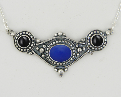 Sterling Silver Necklace With Blue Onyx And Black Onyx